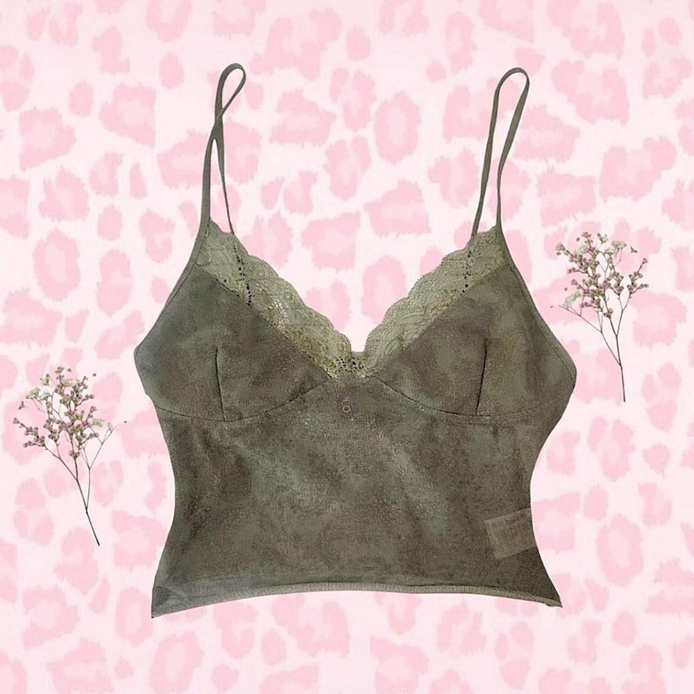 Motel Rocks Green Floral Paisley Mesh Lace Cropped Camisole Fairycore Top
